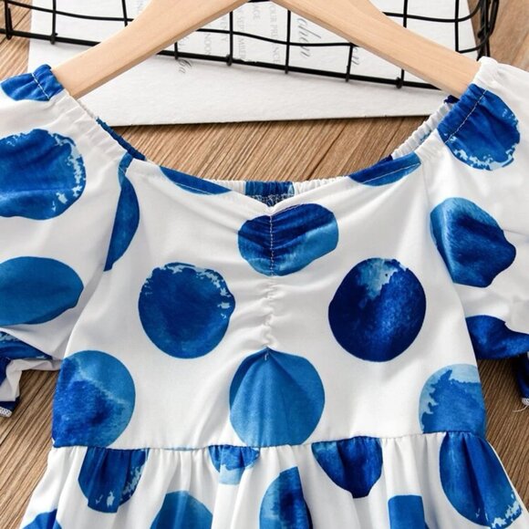 SHEIN Polka Dot Puff Sleeve Ruched Ruffle Hem Dress 5/6 - Picture 4 of 5